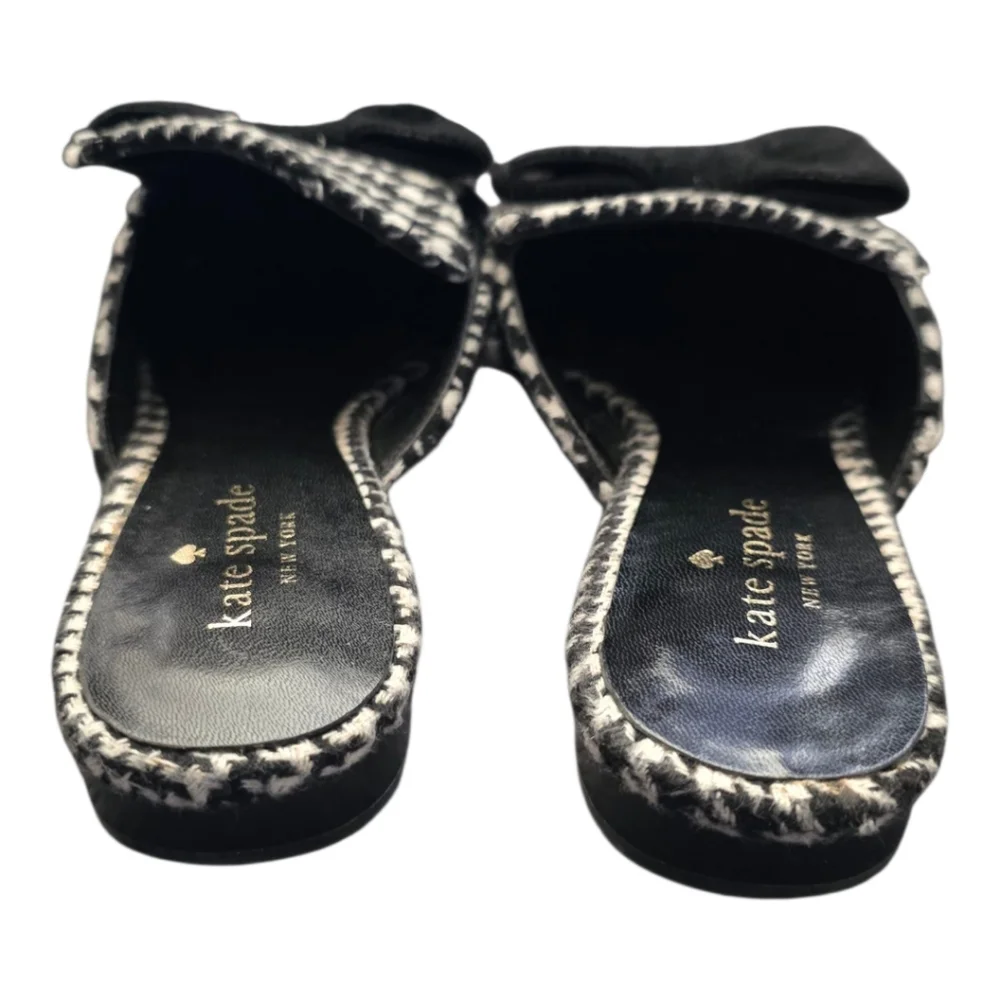 KATE SPADE Karin Houndstooth Black & White Bow‎ Pointed Toe Slip-Ons Mules - 9M